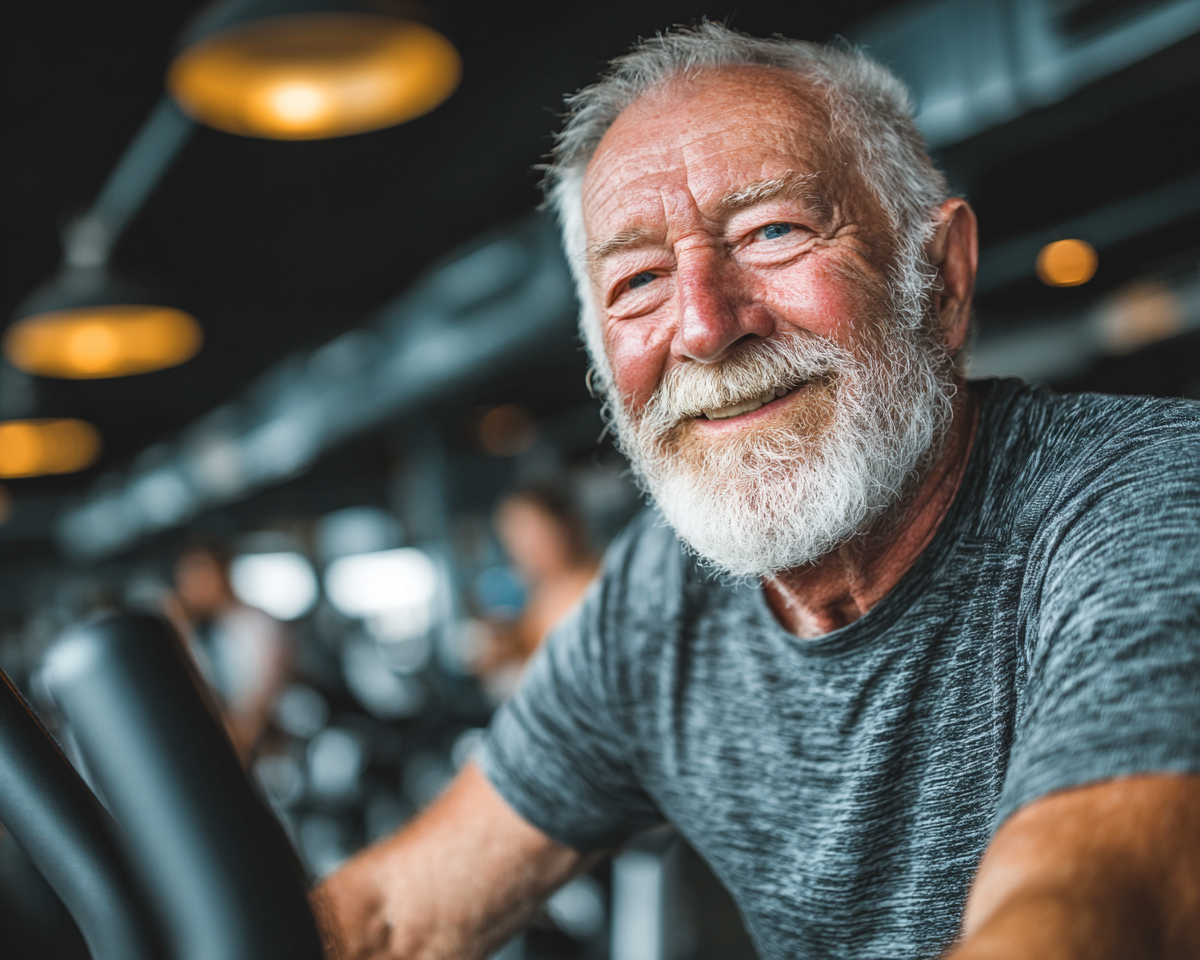 Активни възрастни хора практикуват йога в парк